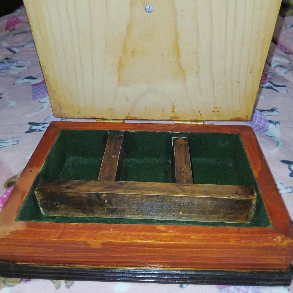 Wooden Box with Green Velvet Interior